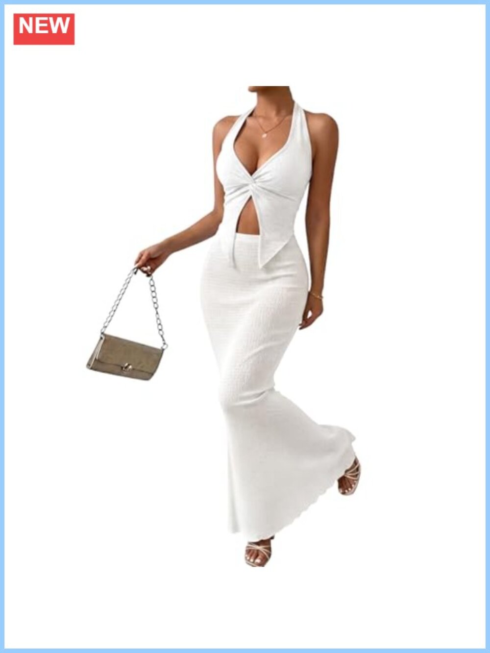 Women's Two Piece Summer Beach Vacation Halter Cami & Maxi Skirt Set